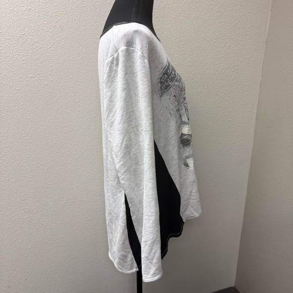 Cato Cream Black Graphic Top XL Paris City Print Rhinestone Long Sleeve - Picture 8 of 12